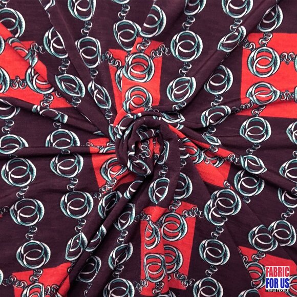 Squares & Links Brown/Rust Color Design Poly-Spandex Fabric 58/60" Wide - Picture 4 of 4